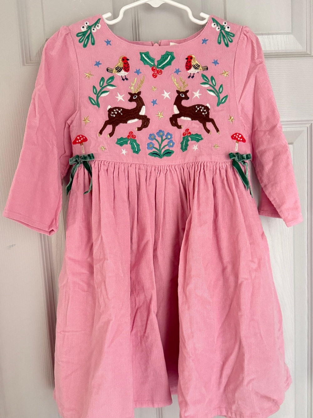 Mini Boden Pink Corduroy Christmas dress size 6-7